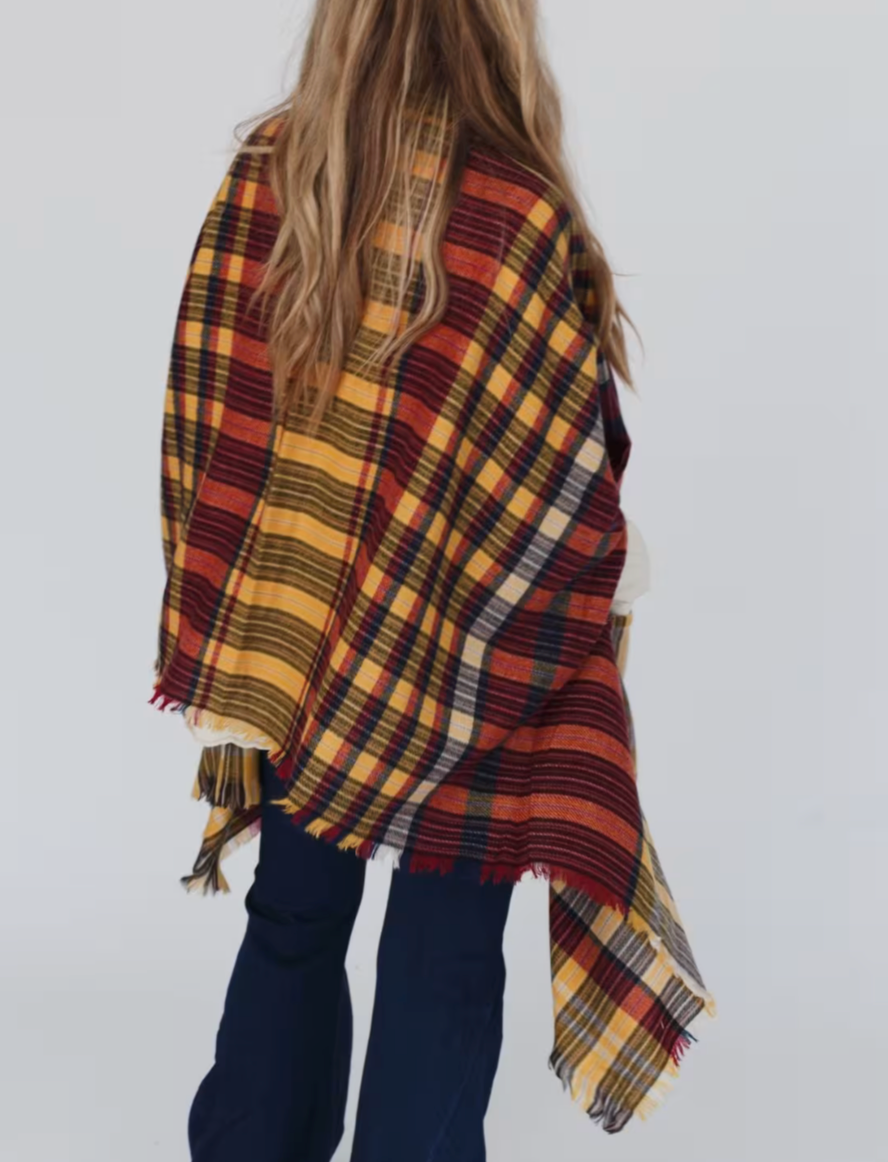 SALE Plaid Frayed Edge Pocket Ruana Wrap