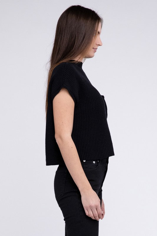 Mock Neck Short Sleeve Sweater