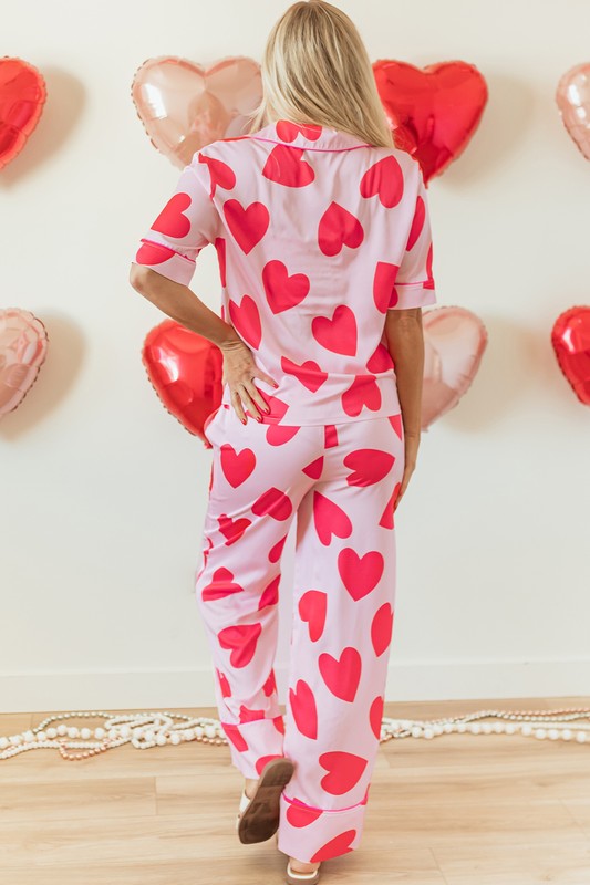 Valentine's Pink Heart Pajamas Set