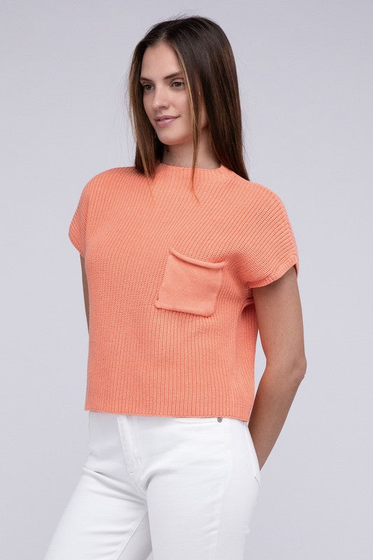 Mock Neck Short Sleeve Sweater