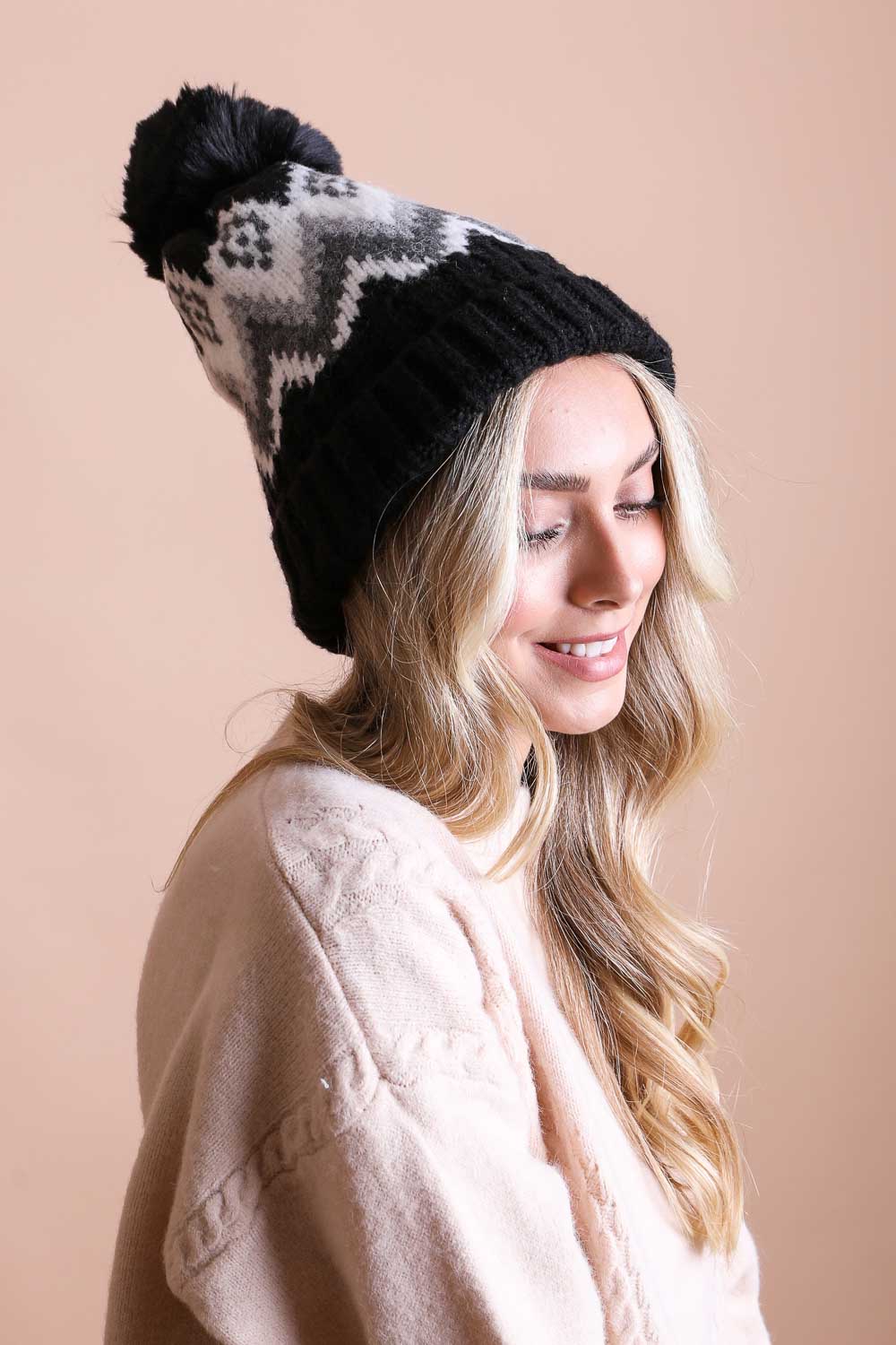 Classic Winter Pom Beanie Hats & Hair Black