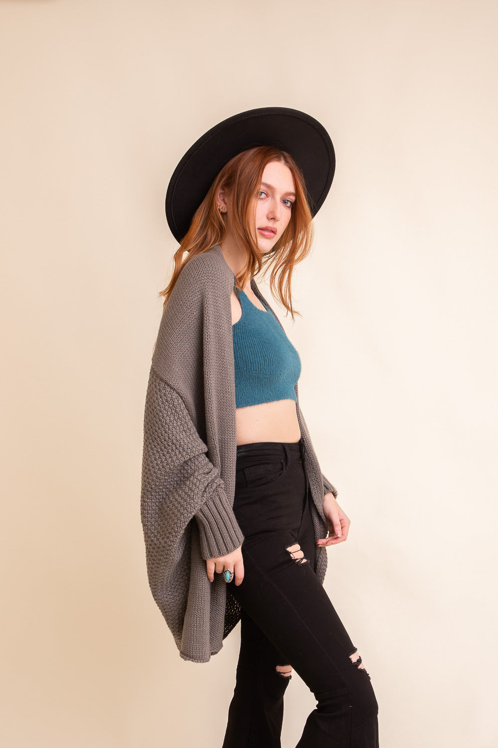 Cuddly Bat Sleeve Knit Cardigan Ponchos