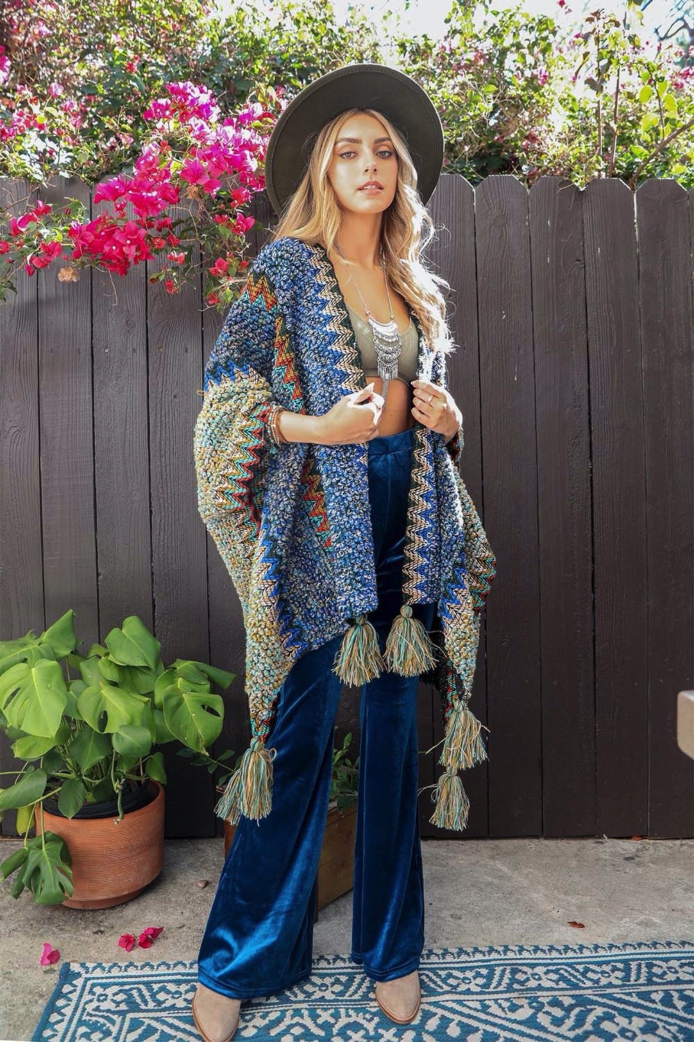 Cuddle Season Crochet Patterned Ruana Ponchos