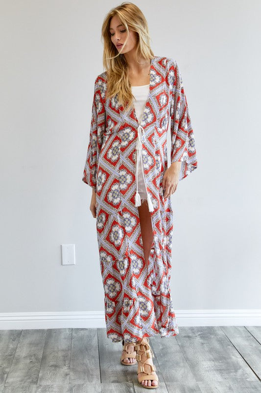 PRINTED LONG SLEEVE LOOSE KIMONO