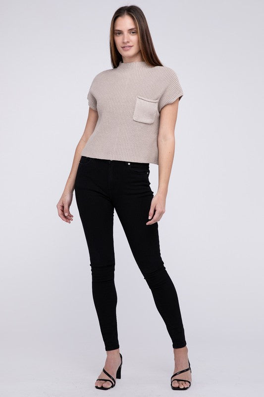 Mock Neck Short Sleeve Sweater