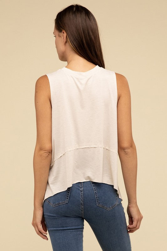 Shark Bite Side Slit Short Sleeveless Top