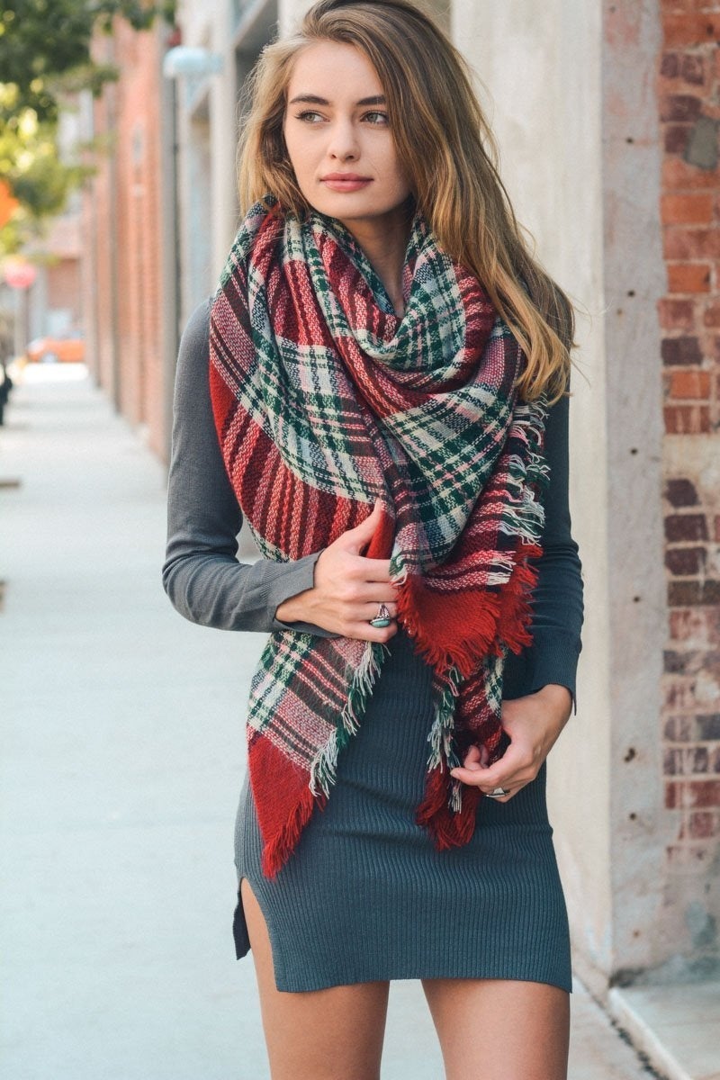 Flannel Frayed Edge Blanket Scarf Scarves