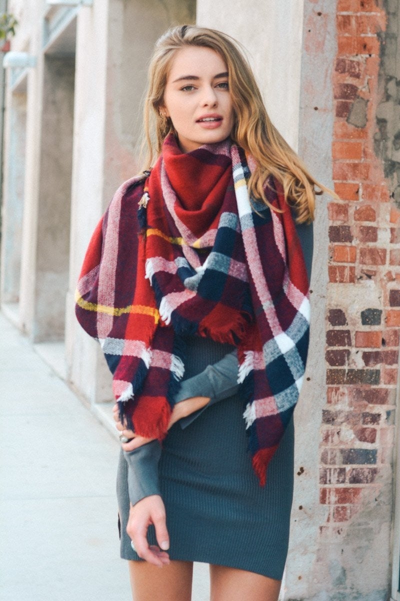 Flannel Frayed Edge Blanket Scarf Scarves