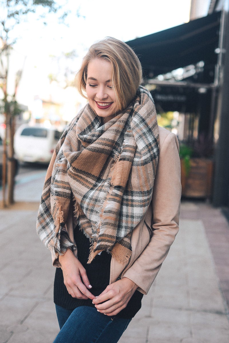 Flannel Frayed Edge Blanket Scarf Scarves