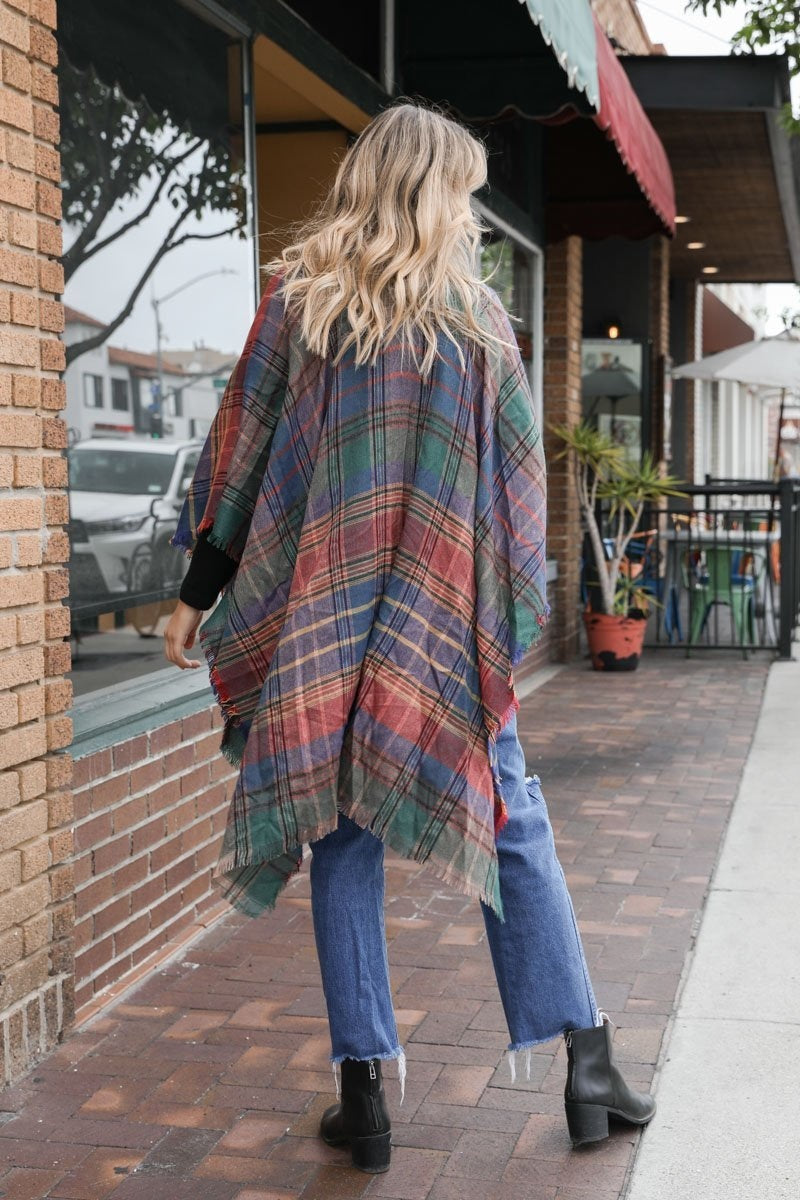 Lightweight Plaid Ruana Ponchos