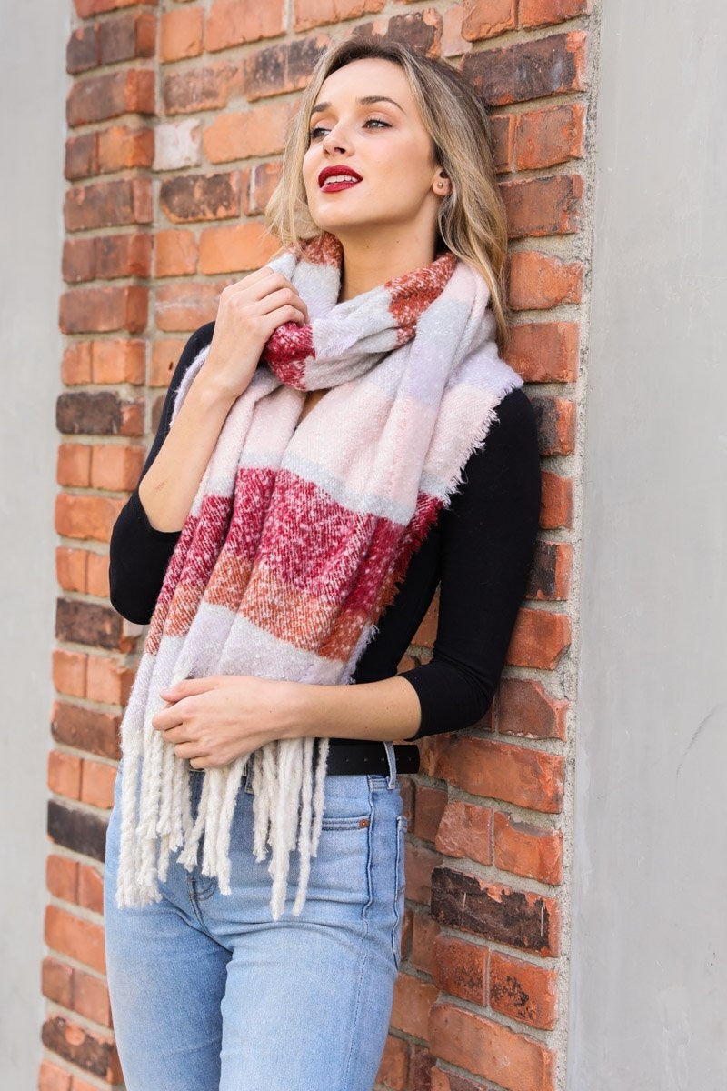 Oversized Stripe Tassel Scarf Scarves