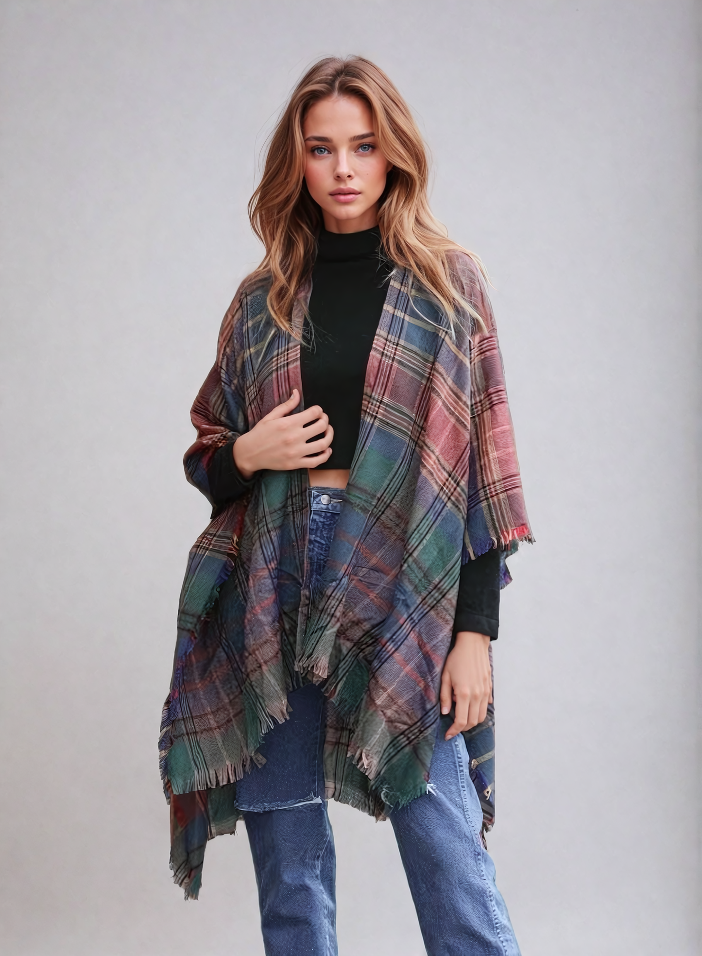 Lightweight Plaid Ruana