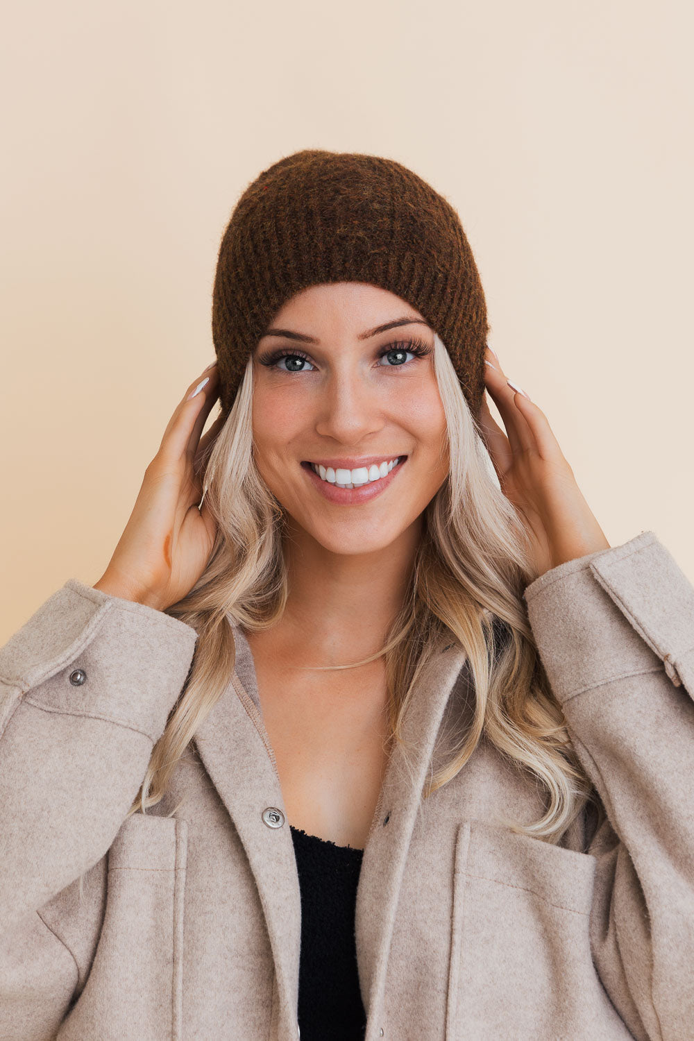 Rugged Edge Distressed Knit Beanie Beanies Brown