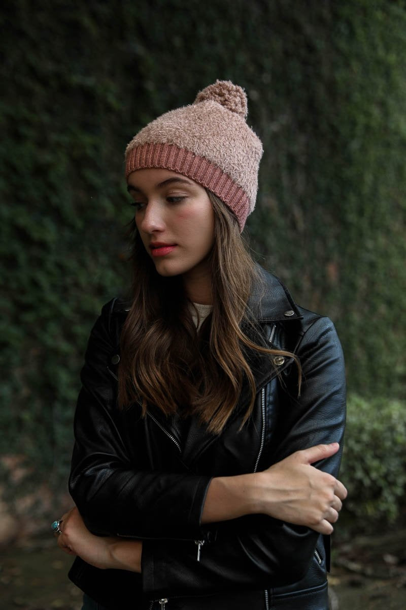 Soft Furry Pom Knit Beanie Hats & Hair Rose