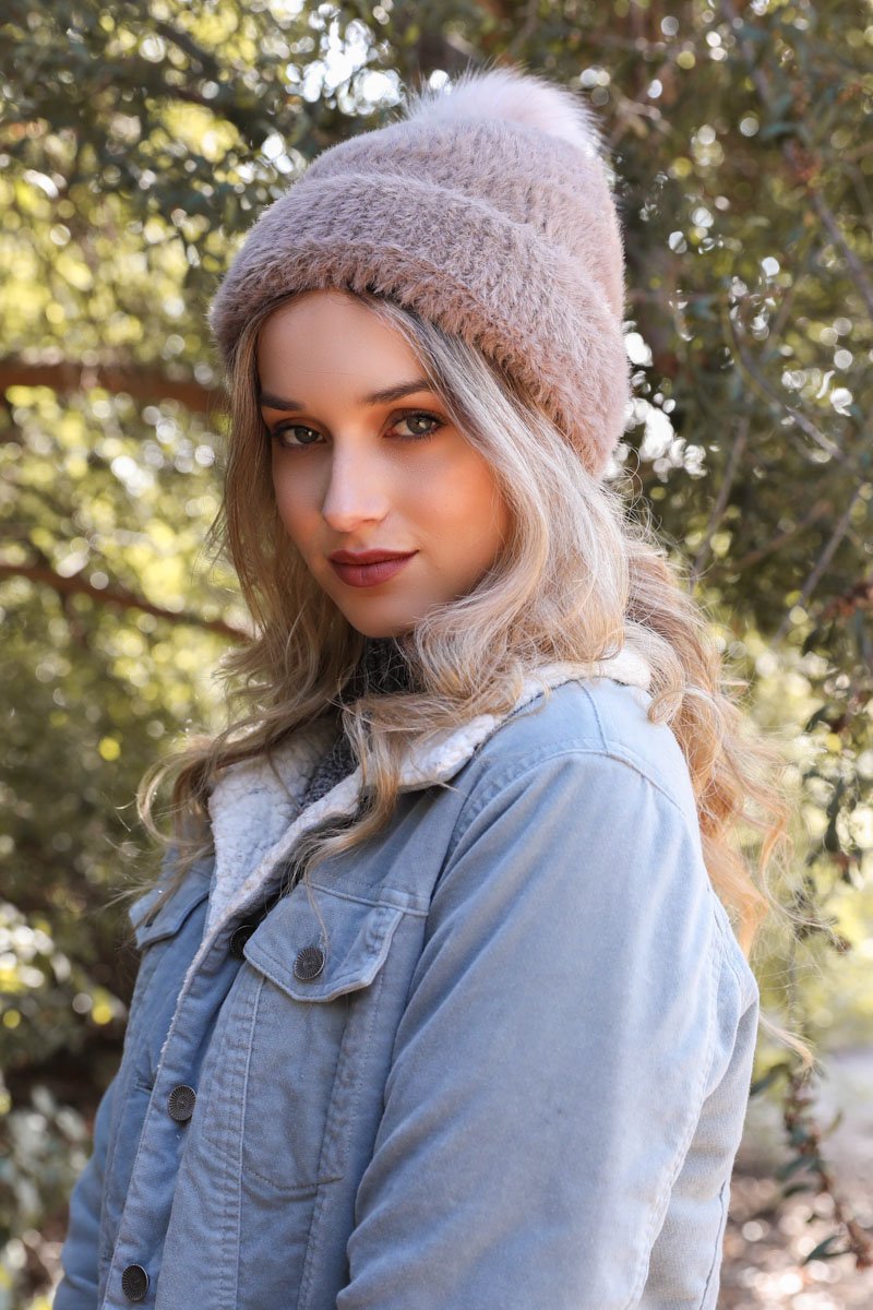 Soft Mohair Pom Beanie Hats & Hair Gray