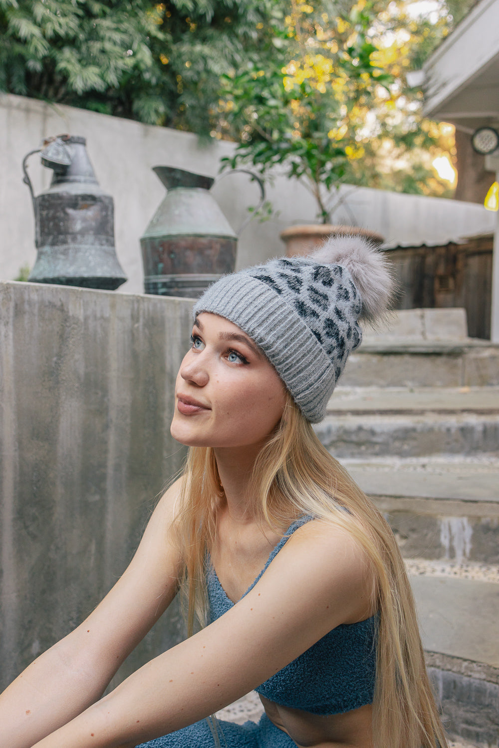 Wild Leopard Knit Beanie Beanies Gray