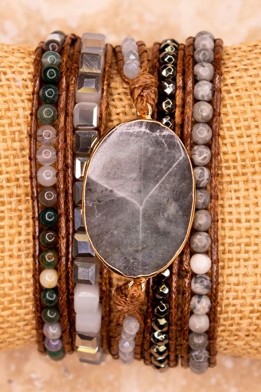 Beaded Wrap Boho Leather Bracelets - Heart - Liv Rocks Energy Healing Crystals Shop, Gems + Wholesale Sage