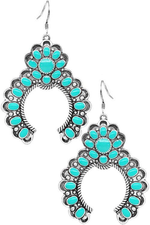 Squash Blossom Turquoise Dangle Earrings